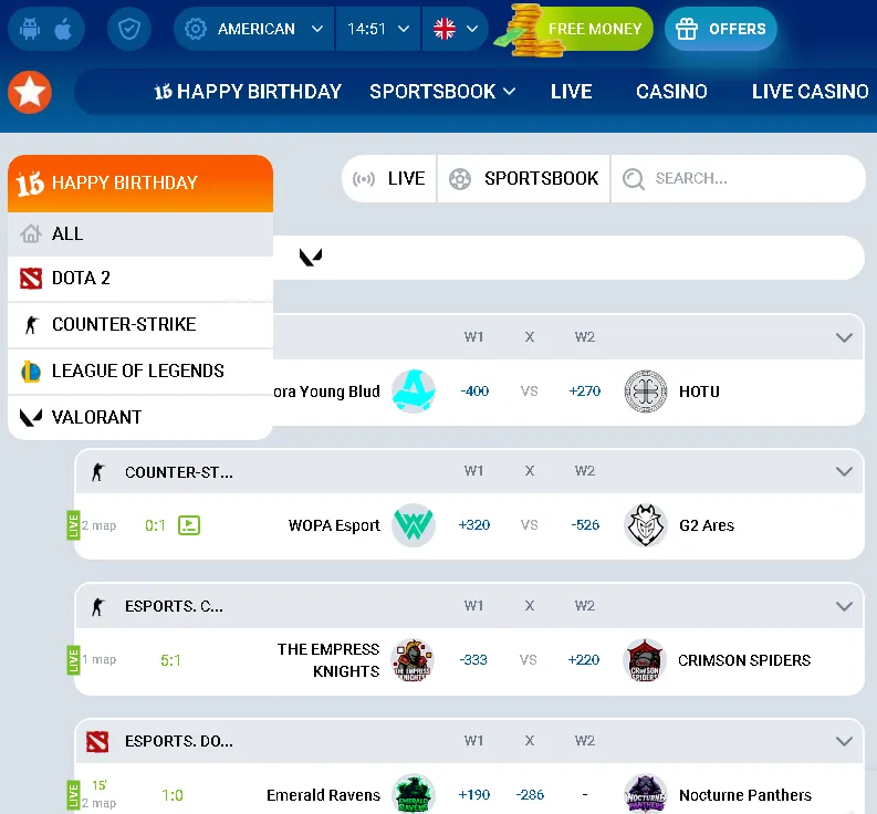 Mostbet e-sport kínálat és események