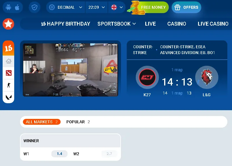 Élő e-sport közvetítés a Mostbet-en